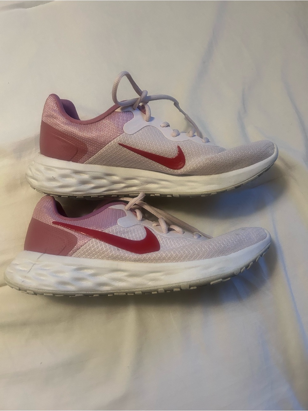 Nike Women's Running Shoes - Light Pink with Red Swoosh